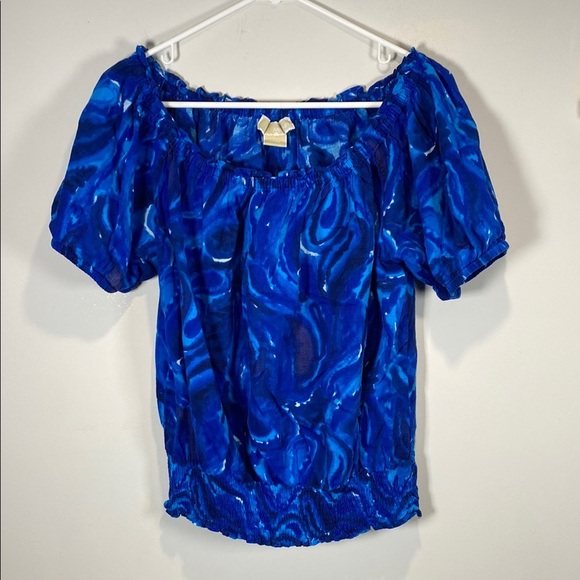 MICHAEL Michael Kors Blue Ruffled Puff Sleeve Blouse - Picture 1 of 7